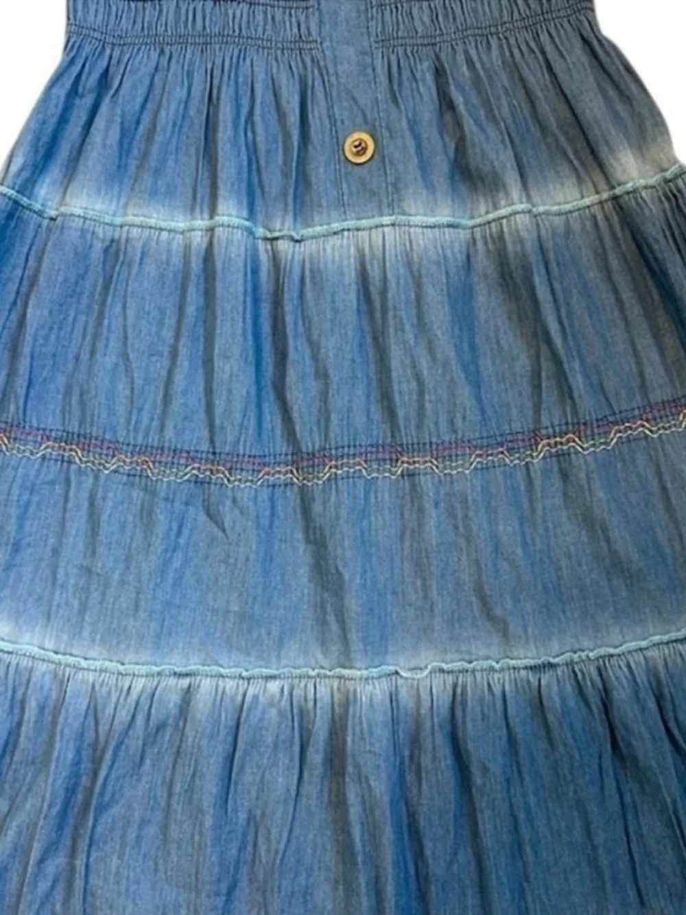Anthropologie Lapis Tiered Denim Maxi Dress Large - Picture 10 of 14